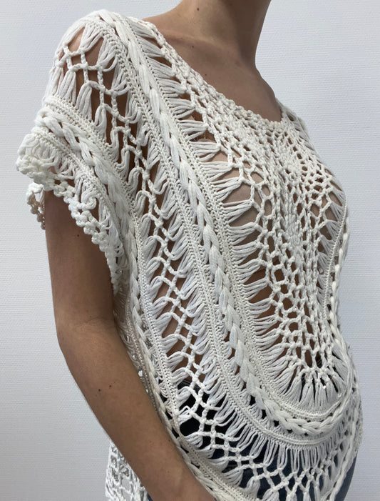 Top écru bohème en crochet