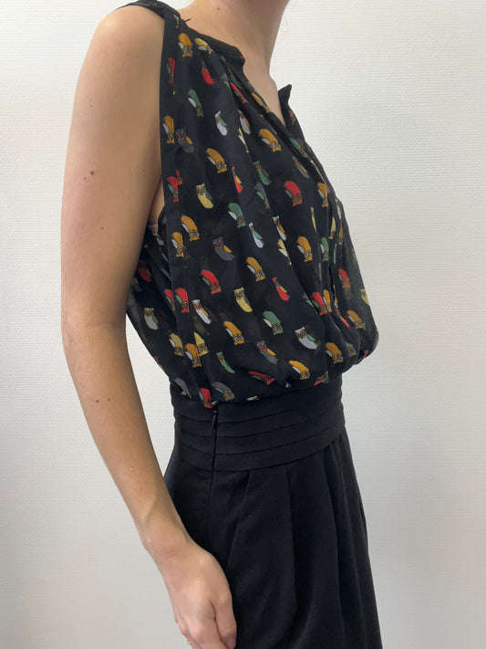 Robe bicolore à motifs chouette