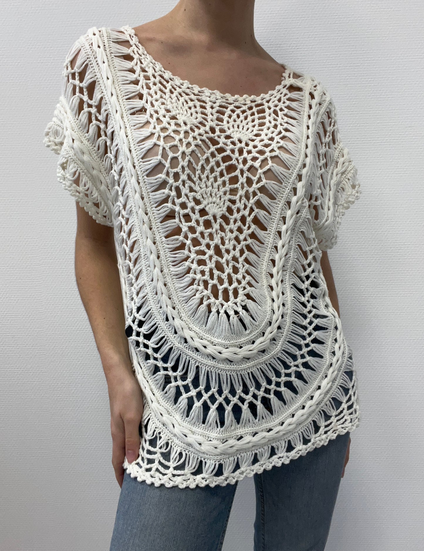 Top écru bohème en crochet