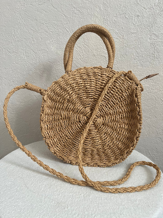 Sac rond paille à fleurs