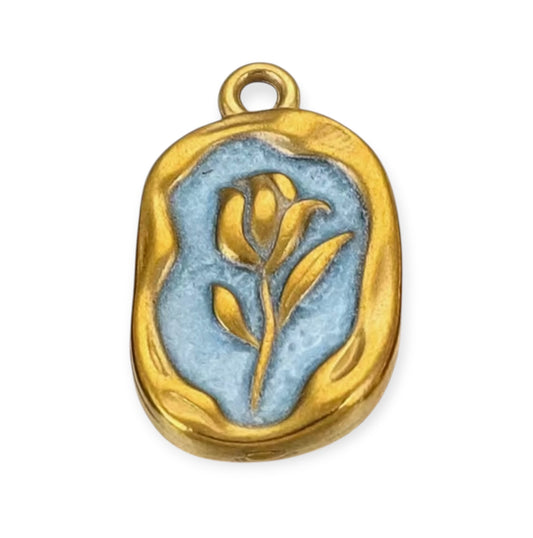 Charm médaillon rose finition dorée