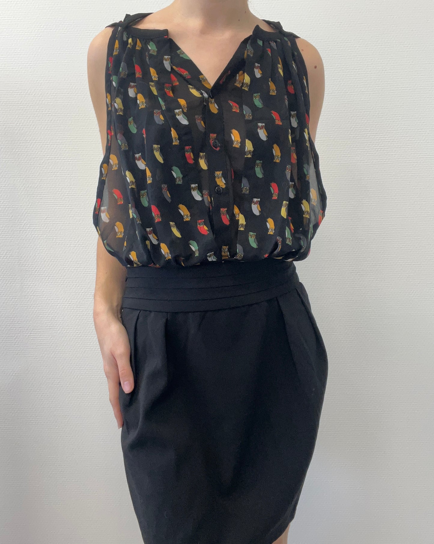 Robe bicolore à motifs chouette