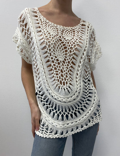 Top écru bohème en crochet