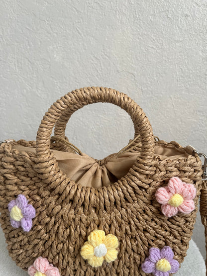 Sac paille à fleurs