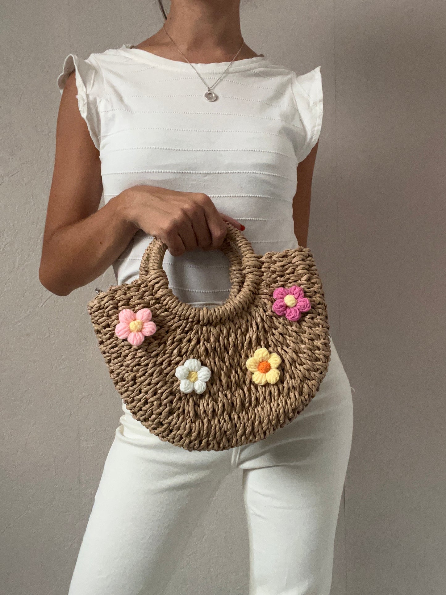 Sac paille à fleurs