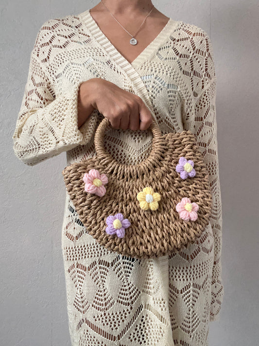 Sac paille à fleurs