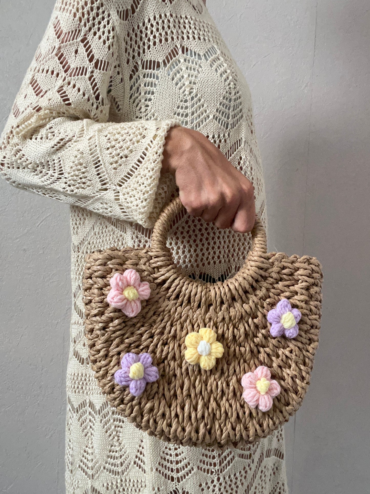 Sac paille à fleurs